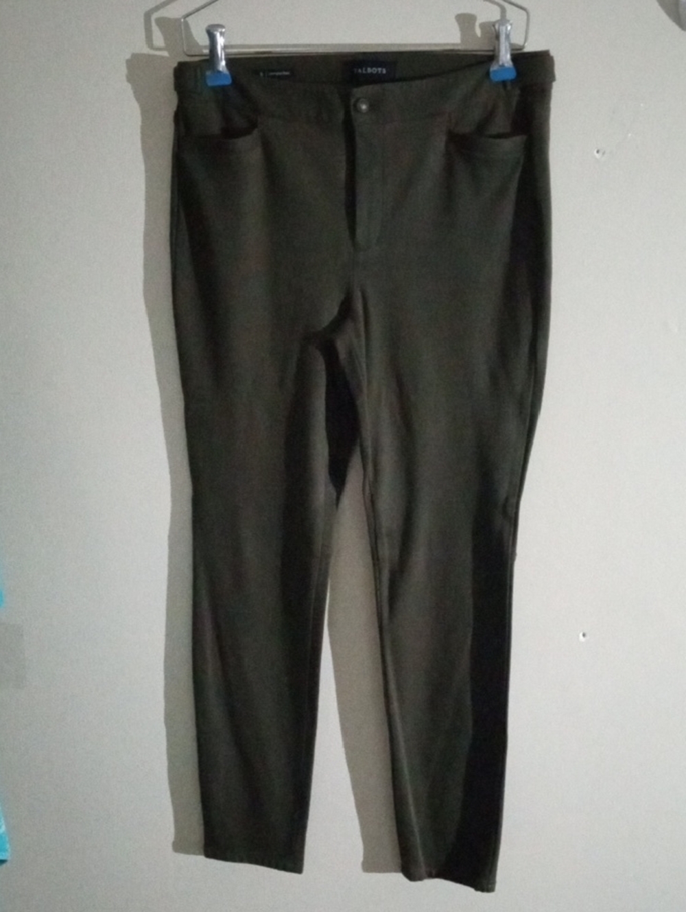 Talbots Dark Olive Fly Front Button Slim Fit Flattering Look Lexington Pants